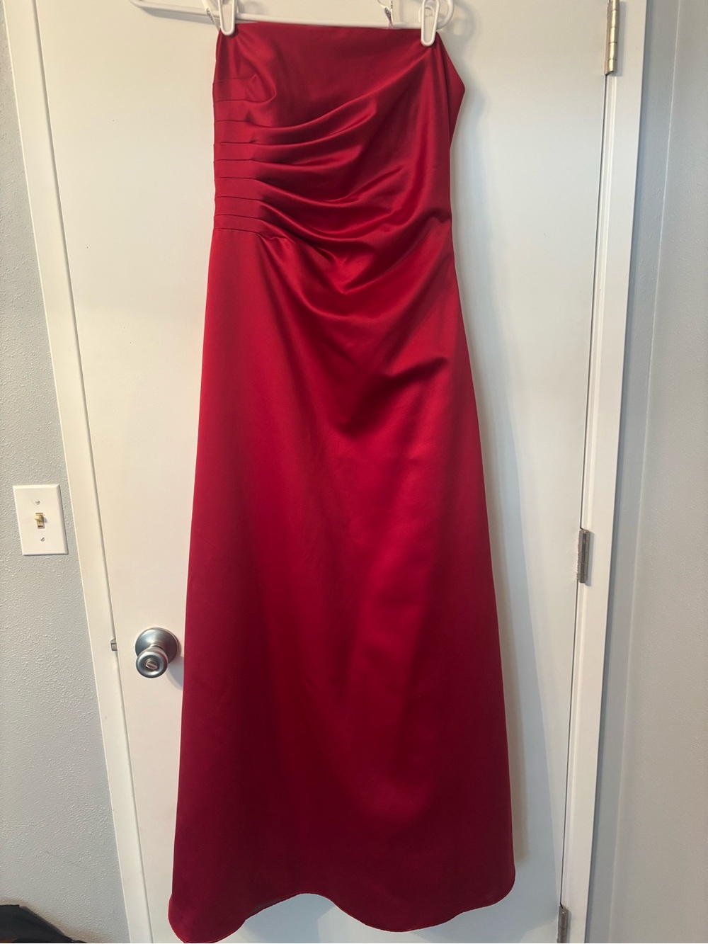 Night Way Collections Strapless Red Satin Evening Gown